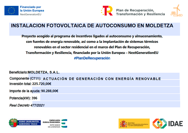 Instalación Fotovoltaica de Autoconsumo en Moldetza